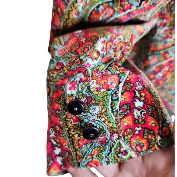 J Peterman Paisley Boho Velvet Blazer Womens Size 8 Red Multicolor - Picture 5 of 8